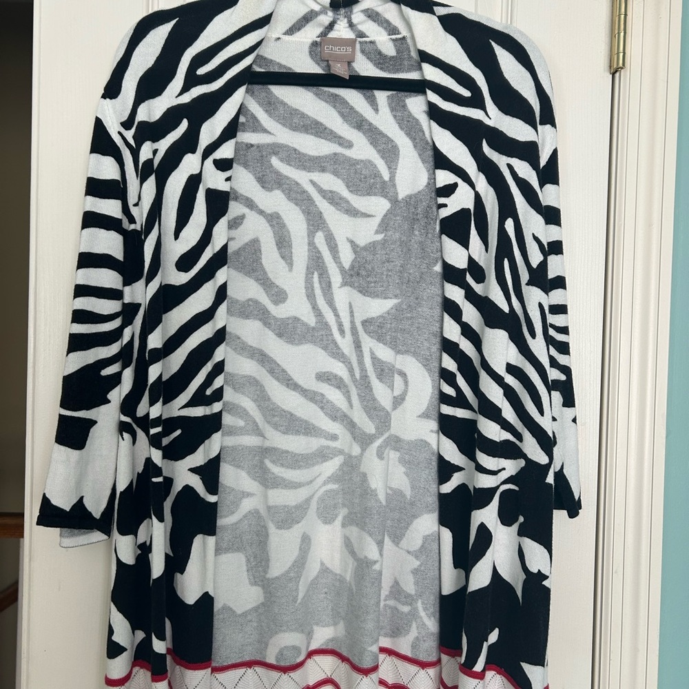 Chico's Black and White Zebra-Print Open Cardigan - size 3/XL